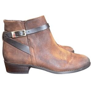 Franco Sarto Brown Leather Ankle Boots Western Buckle Strap Size‎ 7.5M
